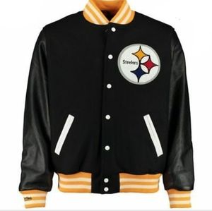 Pittsburgh Steelers Mitchell and Ness 100% wool and cowhide leather jacket